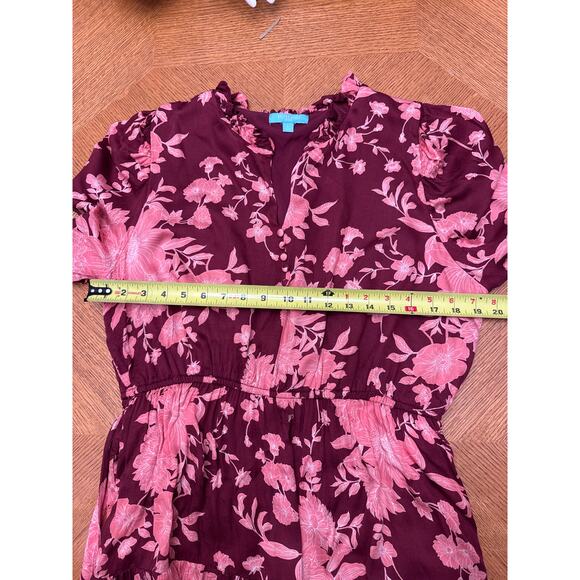 Draper James Burgundy and Pink Floral Rayon A-Line Dress Size Large - Picture 4 of 6